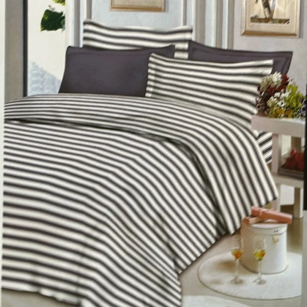 Traditional At Home 4 pc Twin Sheet Set Gunmetal Gray and white stripes.
